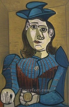  cubist - Woman in a Blue Hat 1938 cubist Pablo Picasso